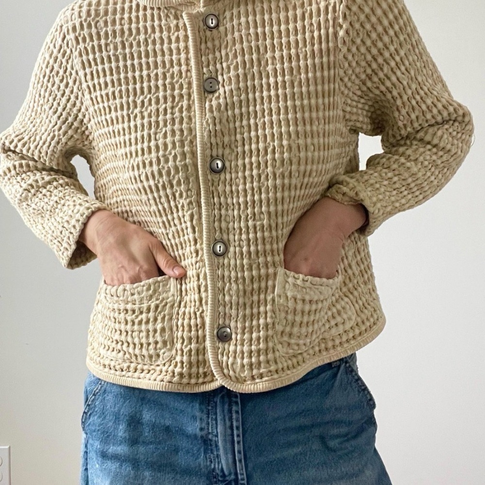 Y2K VINTAGE Waffle Linen-cotton blend tan bohemian lagonlook cottagecore jacket